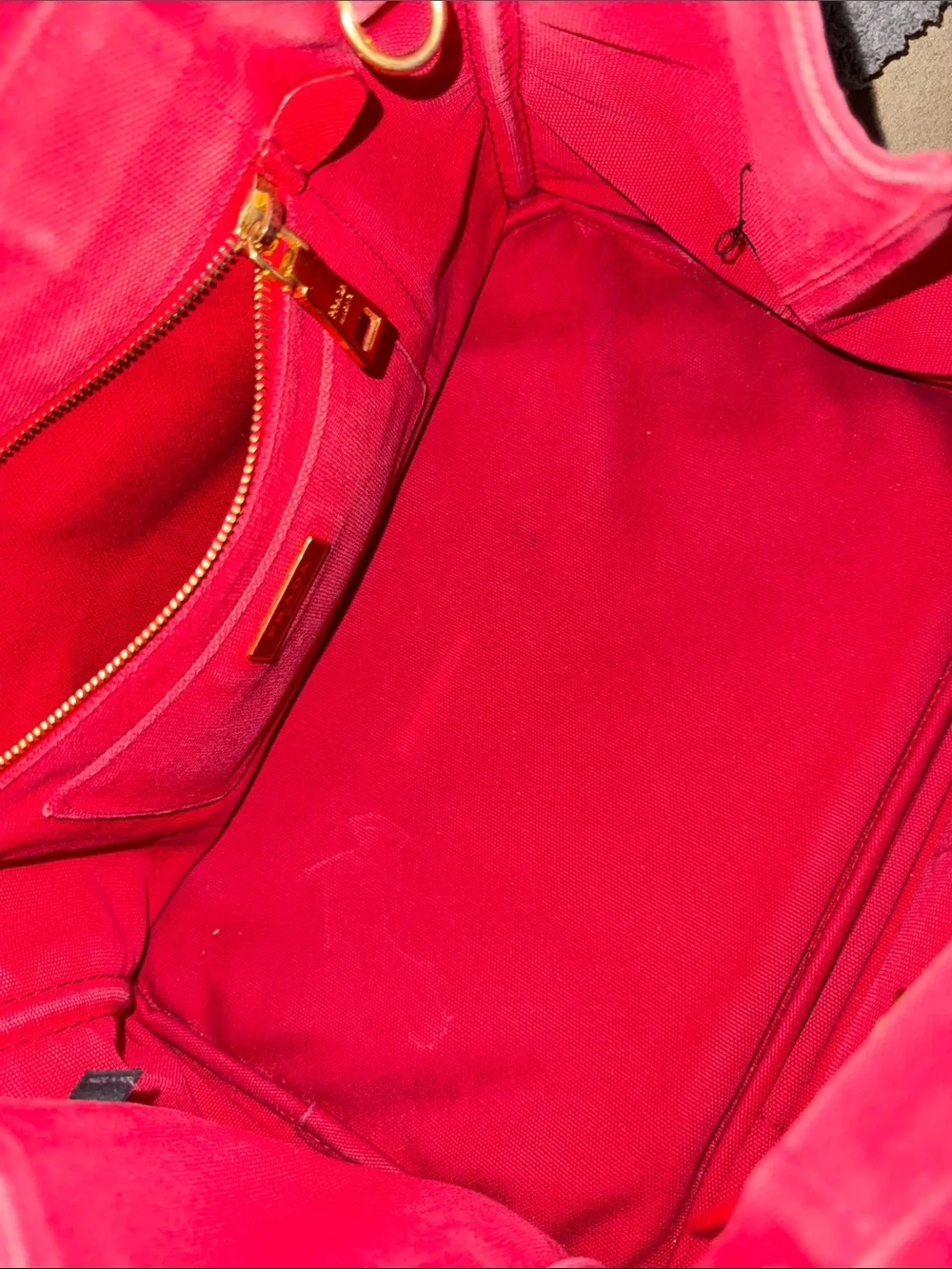 Prada Canapa Pink-Red Canvas Tote with Gold Hardware - Picture 13 of 16